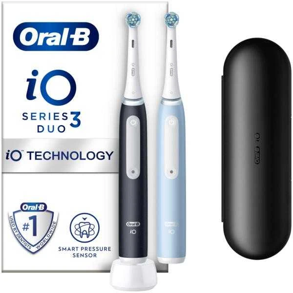 Braun iOG3d.2i6.2K Oral-B iO3 Elektrinis Dantų Šepetėlis Matt Juodas/Ice Mėlyna Duo Pack Edition