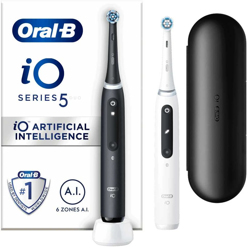 Braun iOG5d.2J6.2K Oral-B iO5 Elektrinis Dantų Šepetėlis Duo Pack Matt Juodas+Quite Baltas
