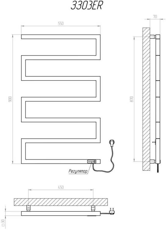 Elektrinis rankšluosčių džiovintuvas Kosser Zeta 900x550 ER, su laikmačiu, juodas (laidas dešinėje)