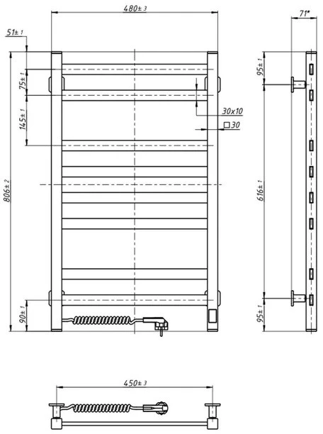 Elektrinis rankšluosčių džiovintuvas Navin Avangard“ 480*800, kairė, antracito, 12-928153-4880
