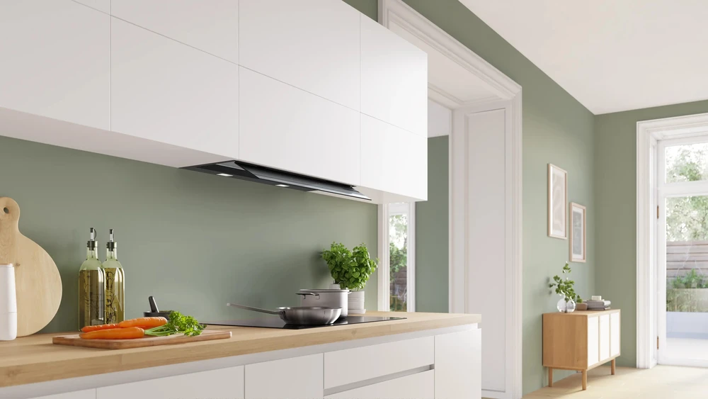 Bosch DBB87DP60 Serija 6, Integruojamasis kamino tipo gartraukis, 80 cm, skaidrus stiklas su juodu atspaudu, Matinė juoda