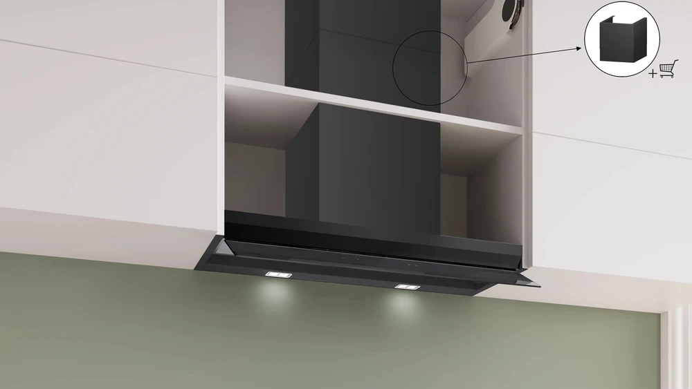 Bosch DBB87DP60 Serija 6, Integruojamasis kamino tipo gartraukis, 80 cm, skaidrus stiklas su juodu atspaudu, Matinė juoda