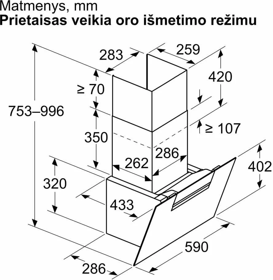 Bosch DWK67FN60 Serija 4, Prie sienos montuojamas gartraukis, 60 cm, skaidrus stiklas su juodu atspaudu, Juoda