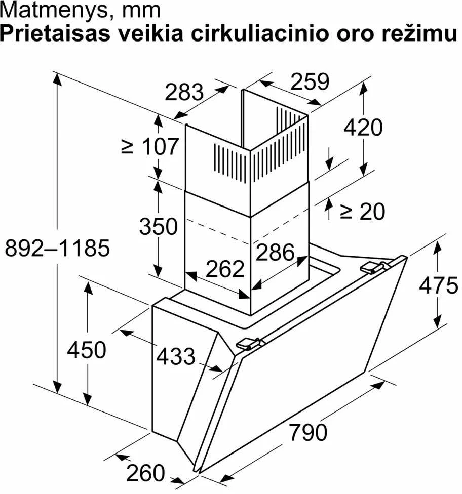 Bosch DWK81AN60 Serija 8, Prie sienos montuojamas gartraukis, 80 cm, skaidrus stiklas su juodu atspaudu, Juoda