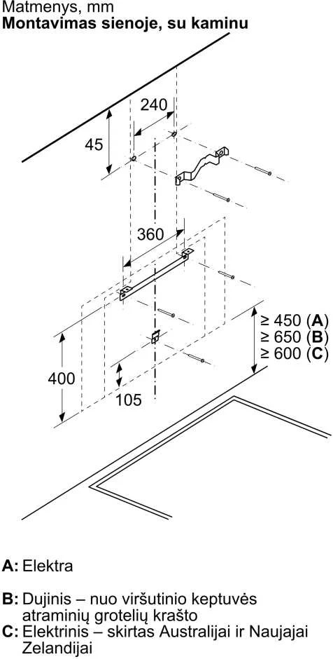 Bosch DWK81AN60 Serija 8, Prie sienos montuojamas gartraukis, 80 cm, skaidrus stiklas su juodu atspaudu, Juoda