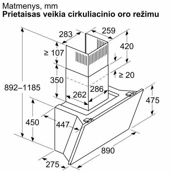 Bosch DWK91LT60 Serija 8, Prie sienos montuojamas gartraukis, 90 cm, skaidrus stiklas su juodu atspaudu, Juoda