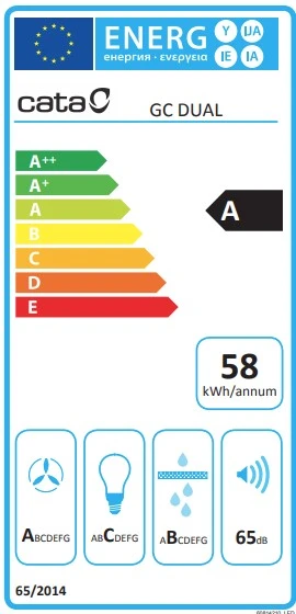 Gartraukis CATA GC DUAL 75 GBK/A | Hood | Canopy | Energy efficiency class A | Plotis 75 cm | Touch sensitive | 820 m³/h | LED | Juodas