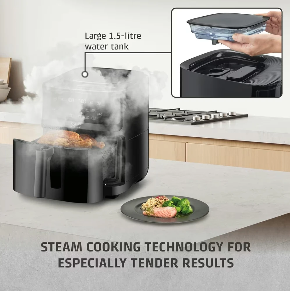 Karšto oro gruzdintuvė CASO AirFry & Steam 700, juodos spalvos