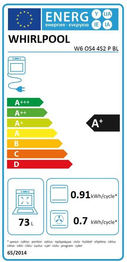 Įmontuojama elektrinė orkaitė Whirlpool W6 OS4 4S2 P BL