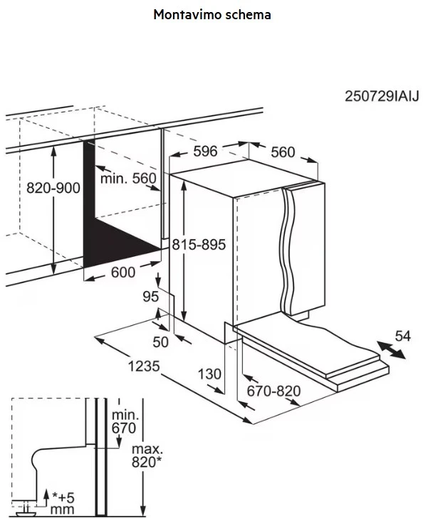 Įmontuojama indaplovė 60 cm su pakeliamu stalčiumi AEG GI8200X5TN