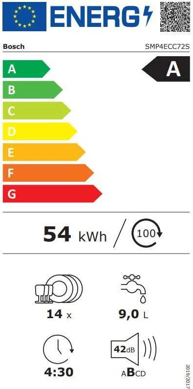 Bosch SMP4ECC72S Serija 4, Indaplovė, montuojama iš apačios, 60 cm, Juodas šlifuotas plienas, atsparus pirštų atspaudams