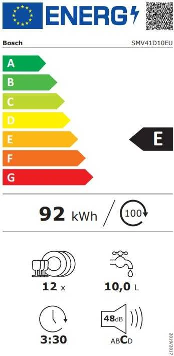 Bosch SMV41D10EU Serija 4, Visiškai integruota indaplovė, 60 cm
