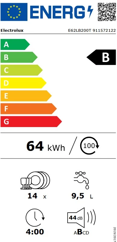 60 cm. pločio įmontuojama indaplovė Electrolux E62LB200T