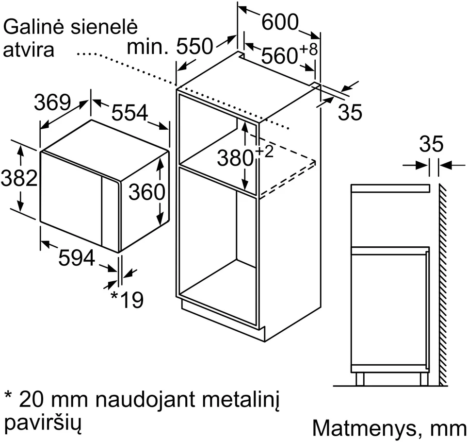 Įmontuojama mikrobangų krosnelė Bosch, Serija 4, BEL454MB1F, su griliu