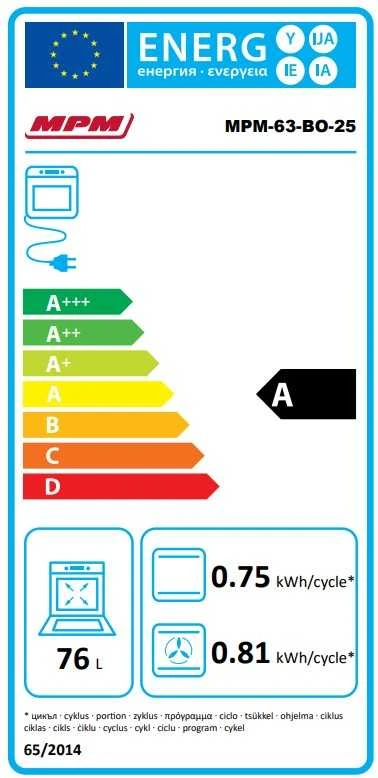 Įmontuojama Elektrinė Orkaitė - MPM MPM-63-BO-25 76L Juoda