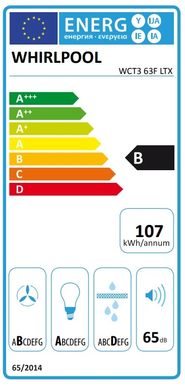 „Whirlpool“ gartraukis | WCT3 63F LTX | Įmontuojamas | Energijos vartojimo efektyvumo klasė B | Plotis 51,4 cm | 430 m³/h | Elektroninis | LED | Nerūdijantis plienas
