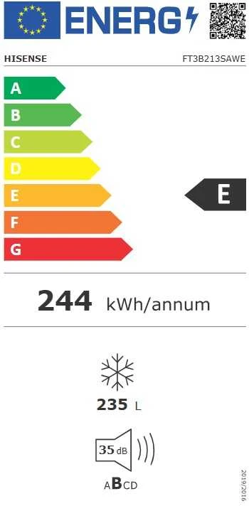 Šaldiklis Hisense FT3B213SAWE Balta 235 L