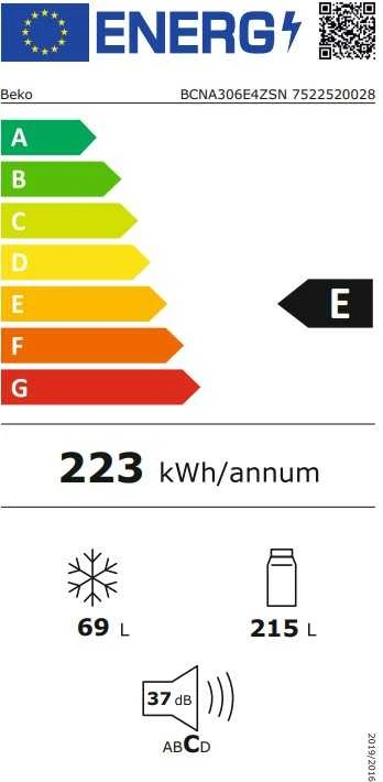 Įmontuojamas šaldytuvas Beko BCNA306E4ZSN 193cm NoFrost