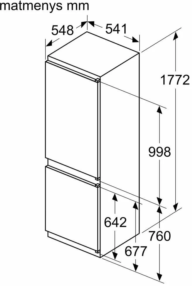 Bosch KIV86NSE0 Serija 2, Įmontuojamasis šaldytuvas-šaldiklis su šaldiklio skyriumi apačioje, 177.2 x 54.1 cm, slankiojantis vyris
