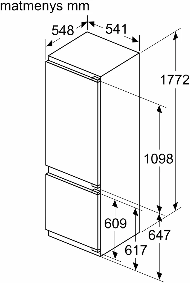 Bosch KIV87VFE0 Serija 4, Įmontuojamasis šaldytuvas-šaldiklis su šaldiklio skyriumi apačioje, 177.2 x 54.1 cm, plokščias vyris
