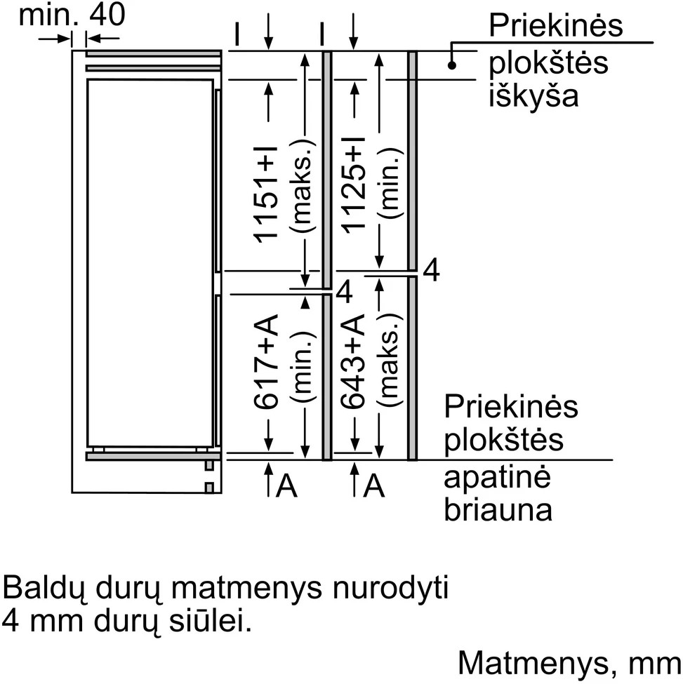 Bosch KIV87VFE0 Serija 4, Įmontuojamasis šaldytuvas-šaldiklis su šaldiklio skyriumi apačioje, 177.2 x 54.1 cm, plokščias vyris