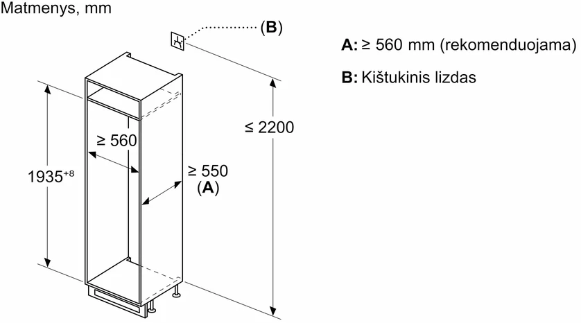 Bosch KIN96ADC0 Serija 6, Įmontuojamasis šaldytuvas-šaldiklis su šaldiklio skyriumi apačioje, 193.5 x 55.8 cm, švelniai uždaromas plokščias vyris