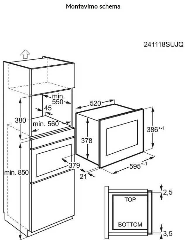 Juodos spalvos 38cm aukščio įmontuojama mikrobangų krosnelė AEG OS5GM251EB