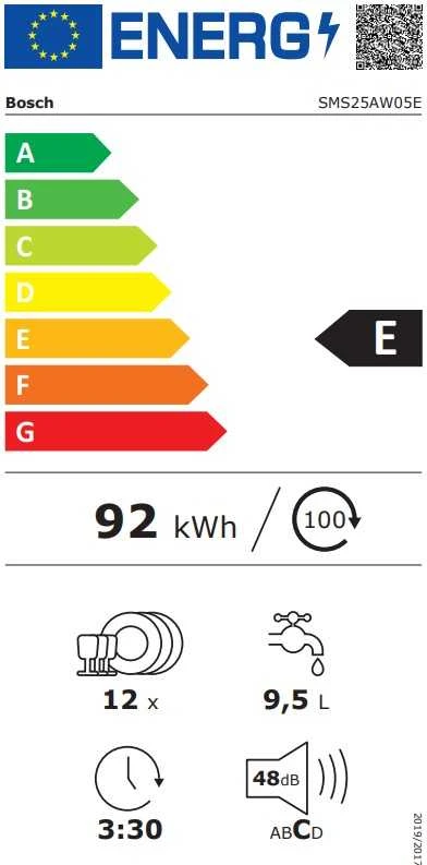 Bosch SMS25AW05E Serija 2, Laisvai statoma indaplovė, 60 cm, Balta