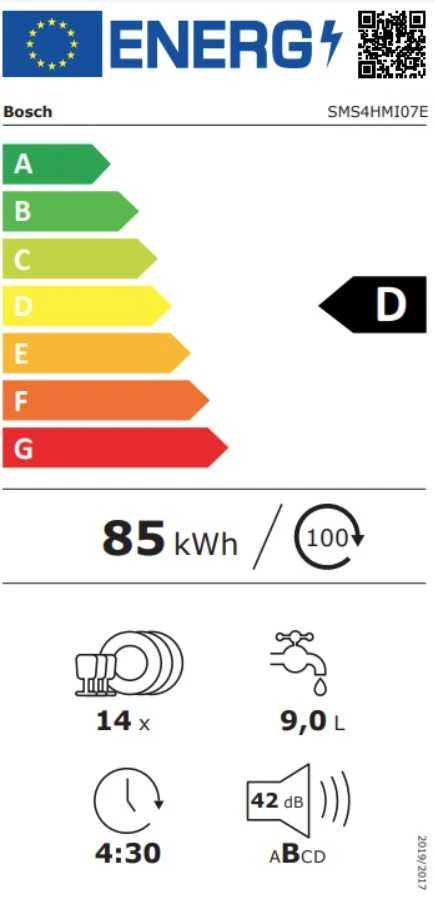 Bosch Serie 4 SMS4HMI07E indaplovė Laisvai pastatoma 14 stalčių D