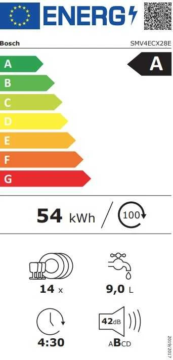 Indaplovė Bosch SMV4ECX28E Integruota įdiegta 14 rinkinių. 60 cm