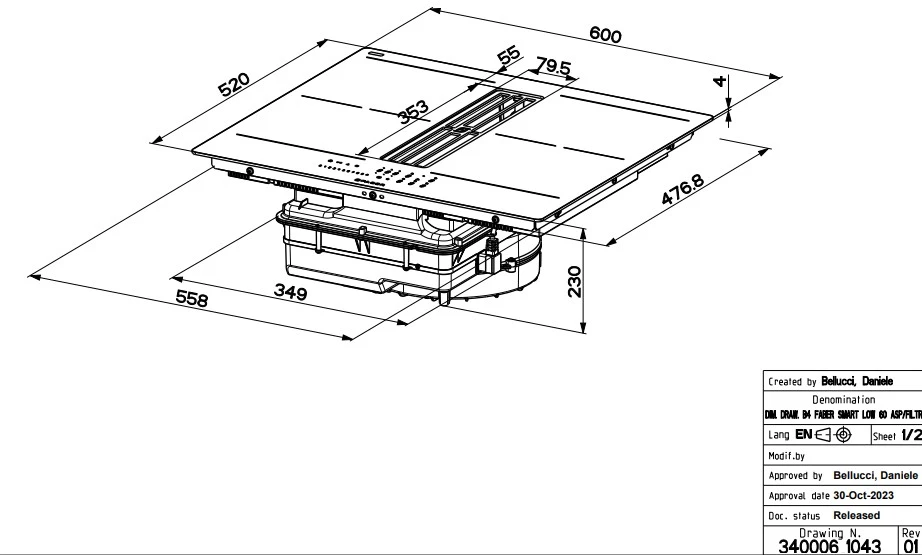 Indukcinė kaitlentė su integruotu gartraukiu FABER GALILEO SLIM A600, 340.0708.975