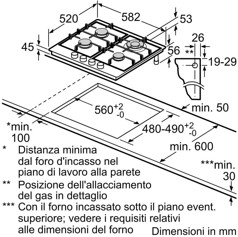 Bosch Serie 6 PCH6A5I90 hob Nerūdijantis plienas Built-in 60 cm Gas 4 zone(s)