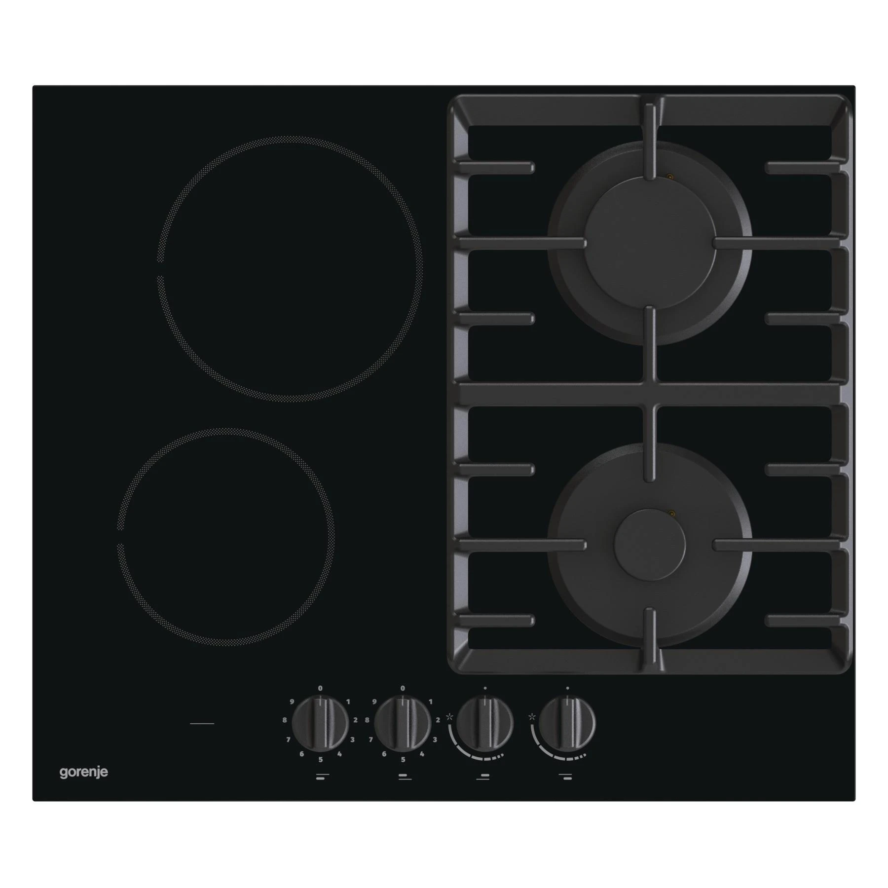 Gorenje | Kaitlentė | GCE691BSC | Dujos ant stiklo + vitrokeramika | Degiklių / virimo zonų skaičius 4 | Sukamosios rankenėlės | Juodas