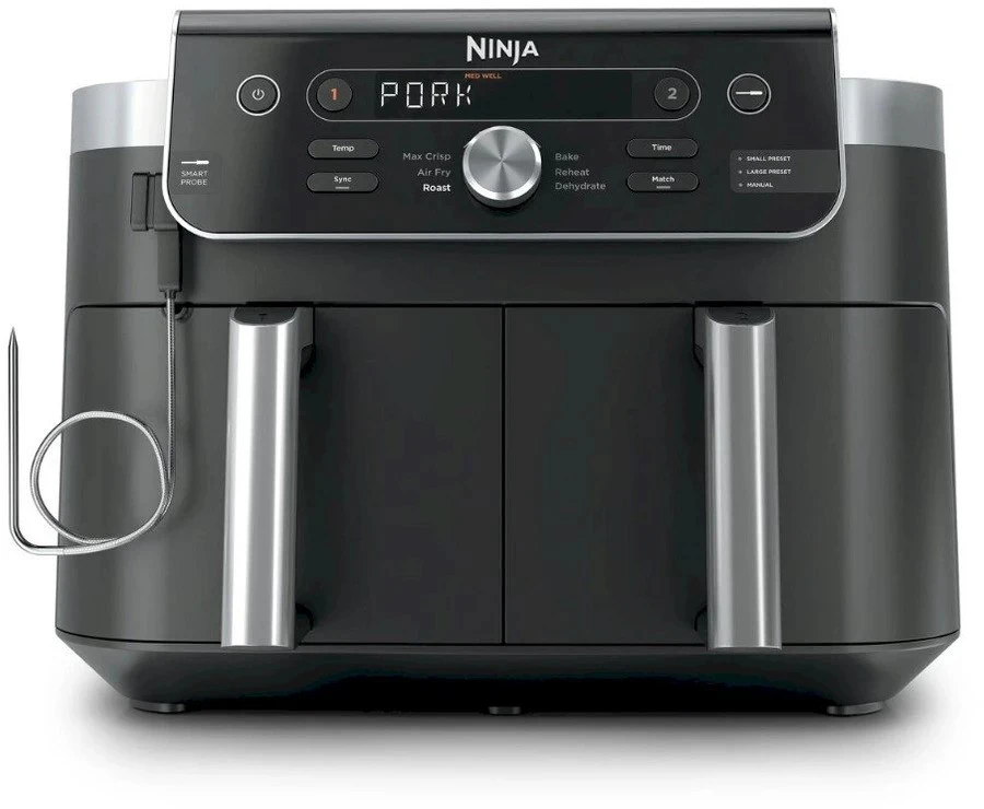 Karšto oro gruzdintuvė Ninja Dual Zone XL DZ950EU, pilka sp., 2470 W, 9.5 l + išmanus termometras