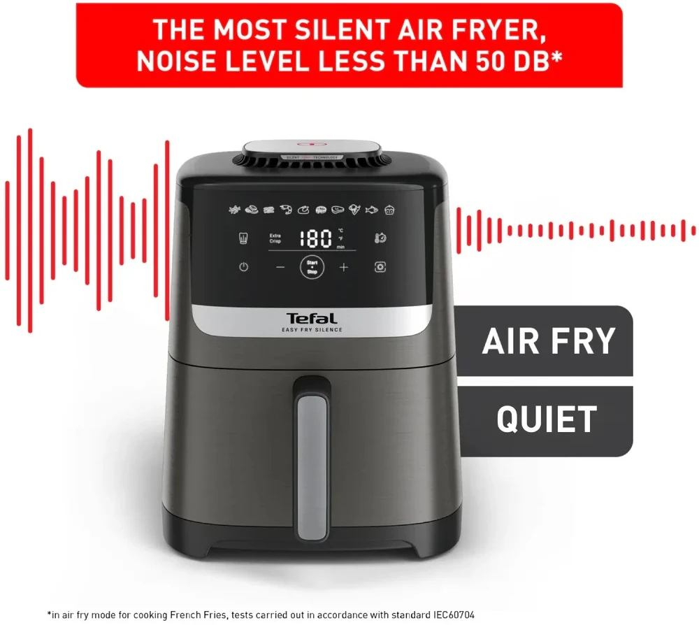 Karšto oro gruzdintuvė Tefal Easy Fry Silence, 5 l, pilkos spalvos (EY551HE0)