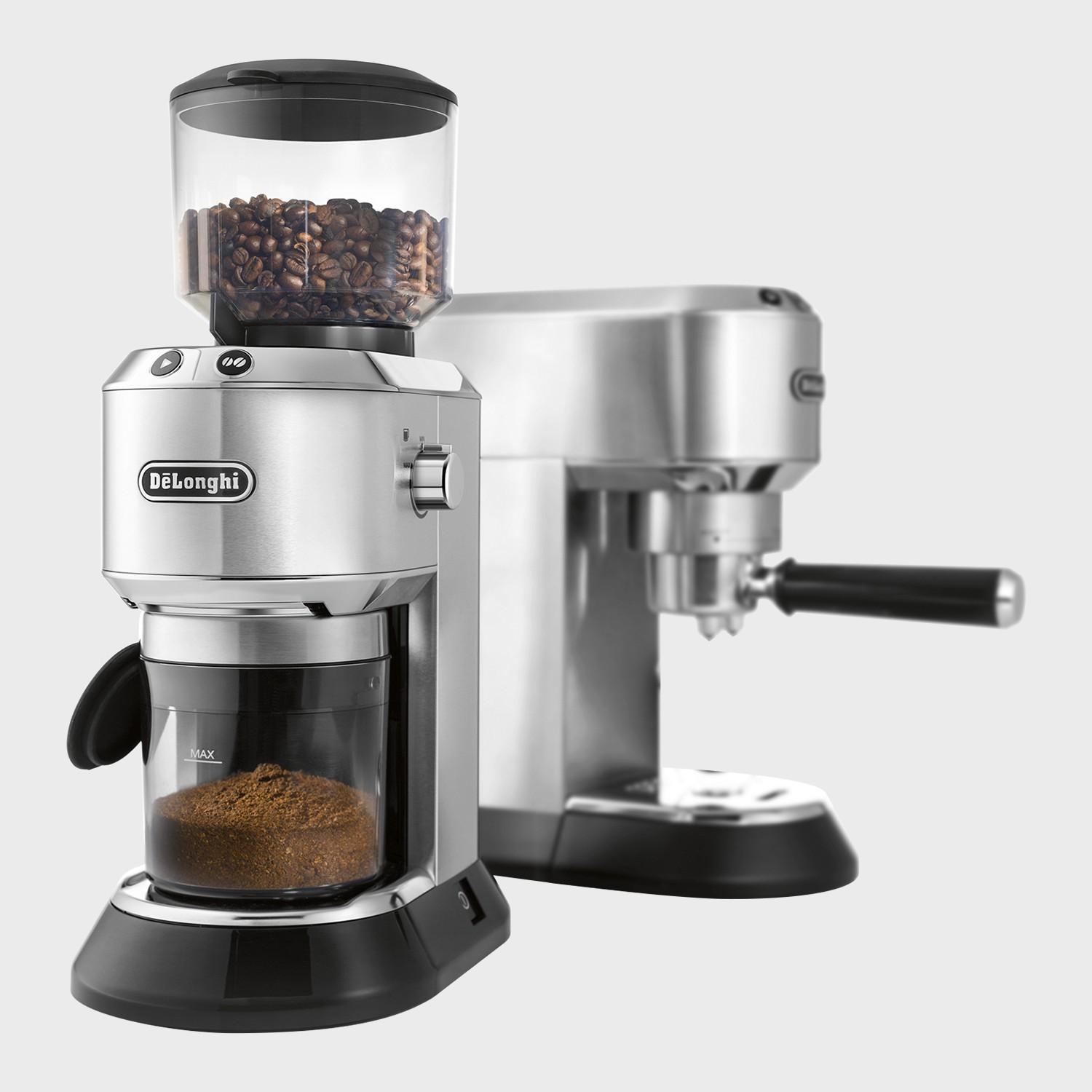 Kavamalė Delonghi kavos malūnėlis KG521.M DEDICA Inox/ juodas, 150 W, 350 g, Puodelių skaičius 14 vnt.