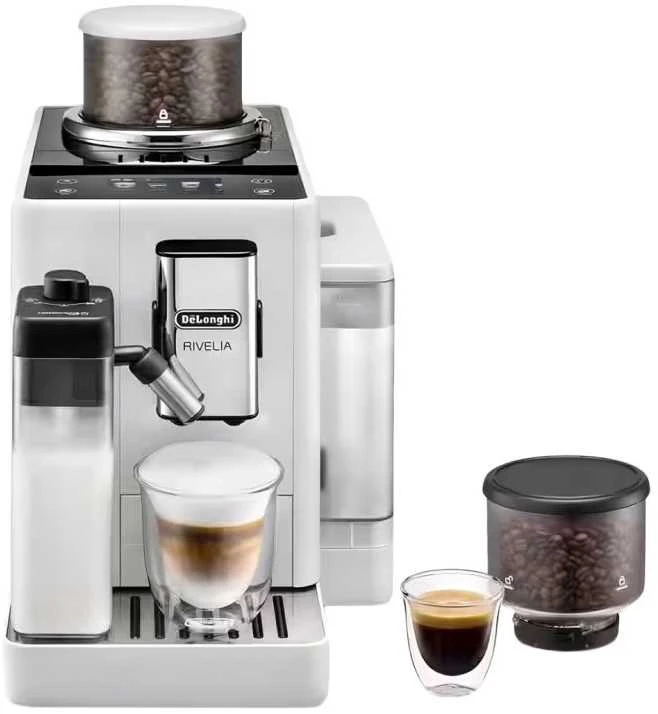 DeLonghi Rivelia EXAM440.55.W kavos aparatas nuo pupelių iki puodelio
