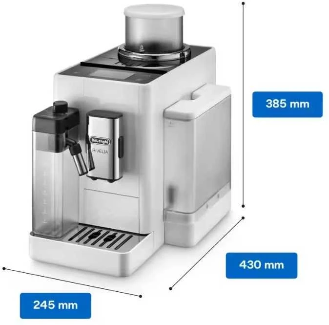 DeLonghi Rivelia EXAM440.55.W kavos aparatas nuo pupelių iki puodelio