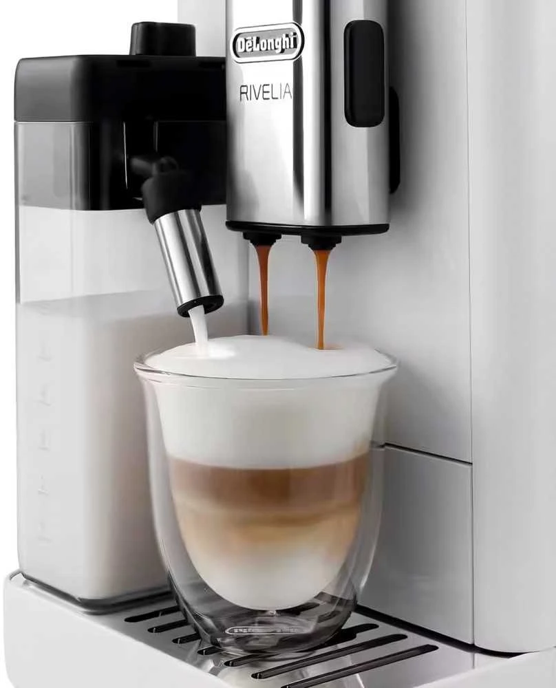 DeLonghi Rivelia EXAM440.55.W kavos aparatas nuo pupelių iki puodelio