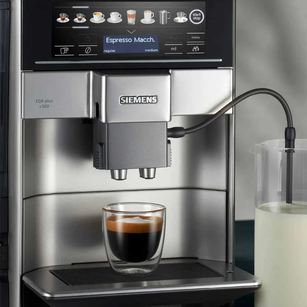 SIEMENS Kavos aparatas TE655203RW Slėgis 15 bar, Su pieno plakikliu, Automatinis, 1500 W, Juodas/ stainless steel