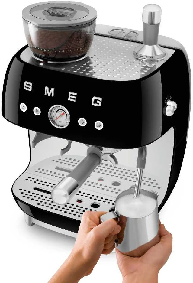 Kavos Aparatas - SMEG EGF03BLEU Pusiau automatinis Espresso su Malūnėliu, Dviejų Termoblokų, Juodas
