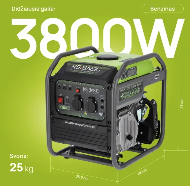 Konner & Sohnen Inverterinis benzininis generatorius KÖNNER amp SÖHNEN KSB 36i, 3,5 kW