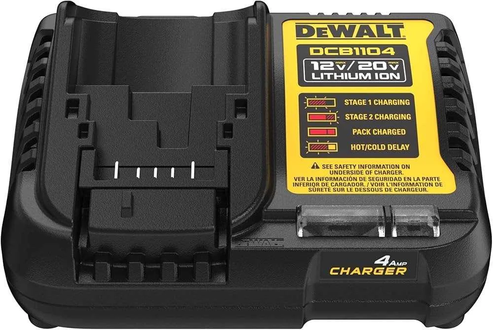 Dewalt DCB1104 kroviklis su įkrovos būsenos indikacija