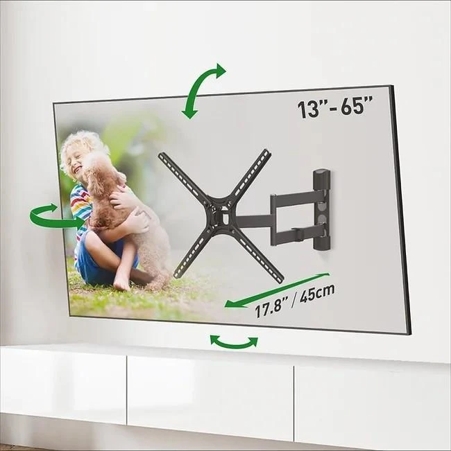 Laikiklis BARKAN BM343 13"-65" lygiam/lenktam TV, 4 lankstu, sieninis, juodas