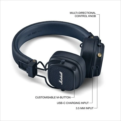 Marshall Major V Belaidės ausinės, Bluetooth, Midnight Mėlyna