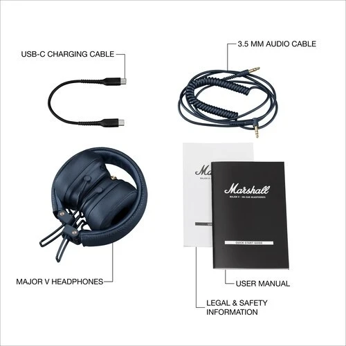 Marshall Major V Belaidės ausinės, Bluetooth, Midnight Mėlyna