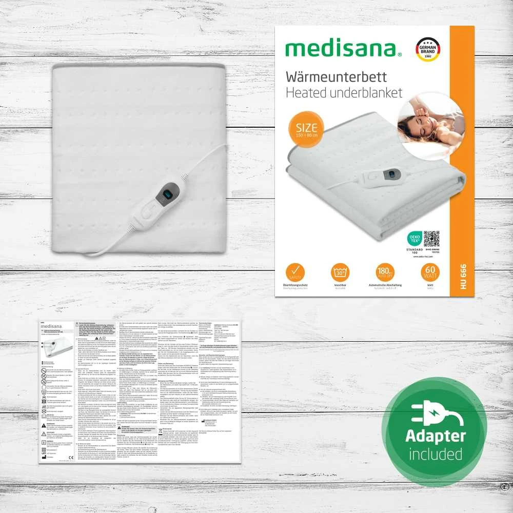 Medisana | Heated Underblanket (150 x 80 cm) | HU 666 | Number of heating levels 3 | Washable | Elektrinė šildyklė | Pilkas