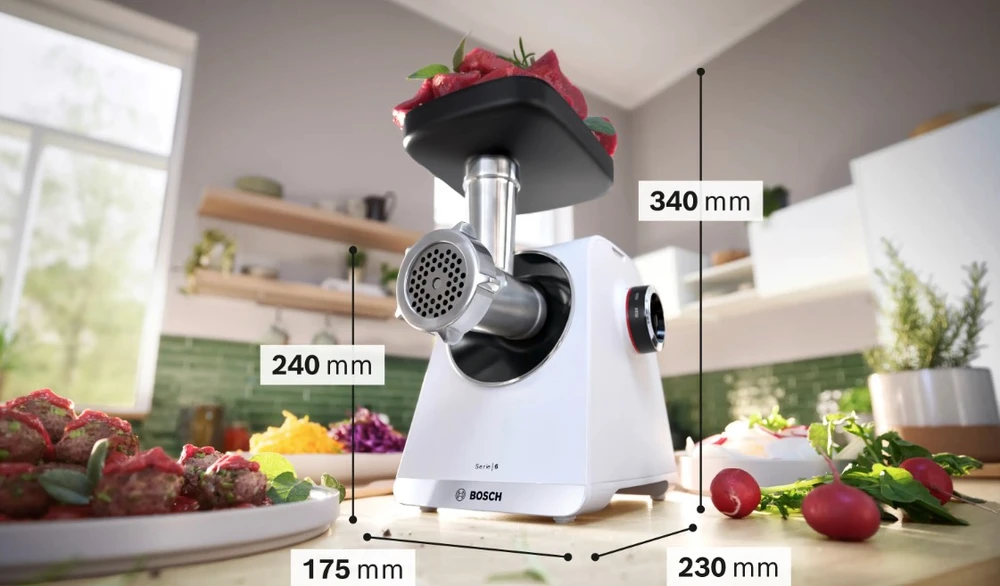 Mėsmalė Bosch Serija 6, MultiPower, MFWS609W, 2100 W, balta