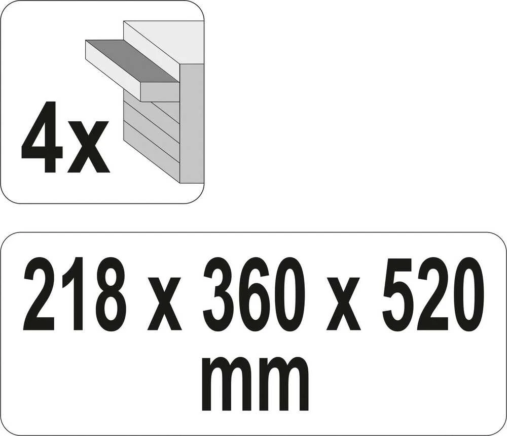 Įrankių dėžė Yato YT-08874, 4 stalčiai