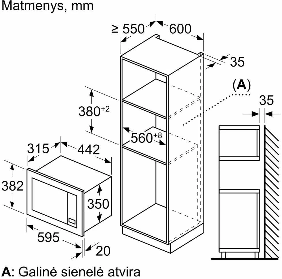 Bosch BFL623MB4 Serija 2, Įmontuojamoji mikrobangų krosnelė, Juodas
